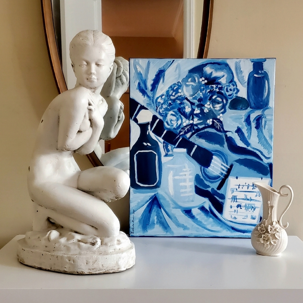 "Blue Guitar" Contemporary Still Life Oil on Canvas Painting, Signed - Picture 2 of 11